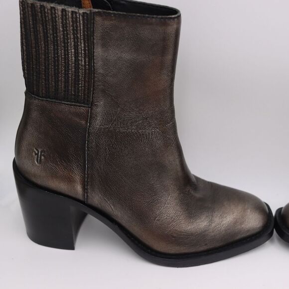 Frye Burnished Silver Ankle Heeled Boots 6 - Picture 1 of 14